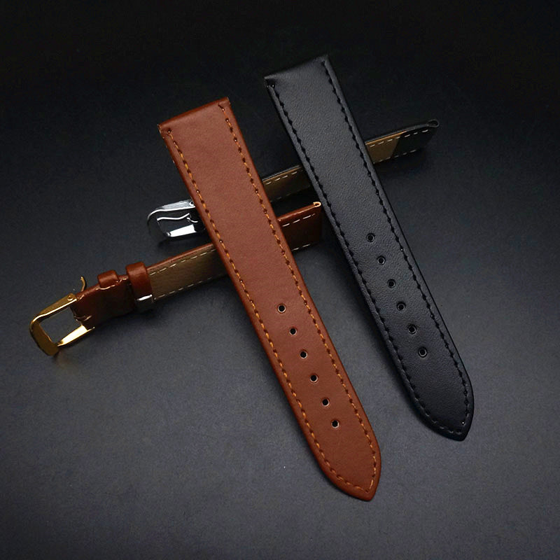 PU Leather Watch Strap Black & Brown (12–22mm, Unisex)
