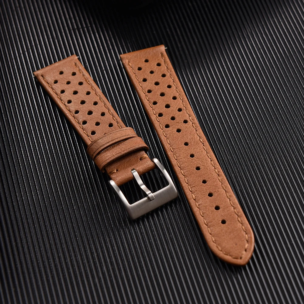 Vintage Racing Leather Watch Strap 18–22mm Quick Release for Omega