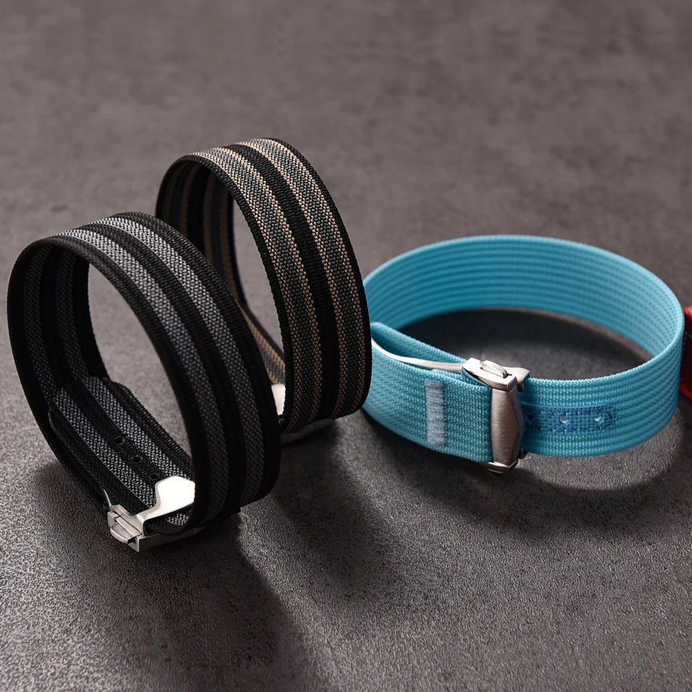 JUELONG Canvas Sailcloth Watch Strap 18mm 20mm 22mm Rubber Hole Sport Waterproof Folding Buckle Watchband For Omega Swatch Moon