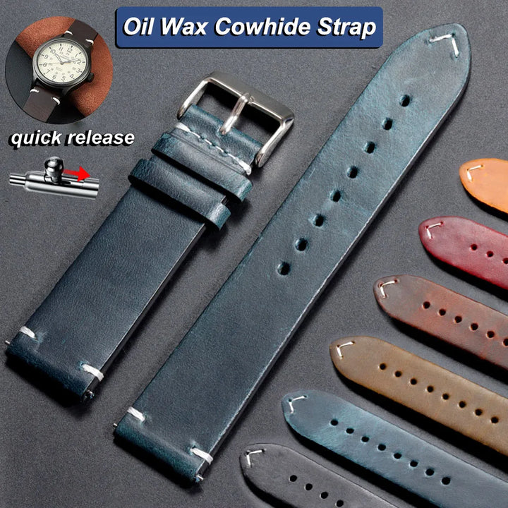 Vintage Oil Wax Leather Watch Strap – 18–24mm, Omega & Seiko