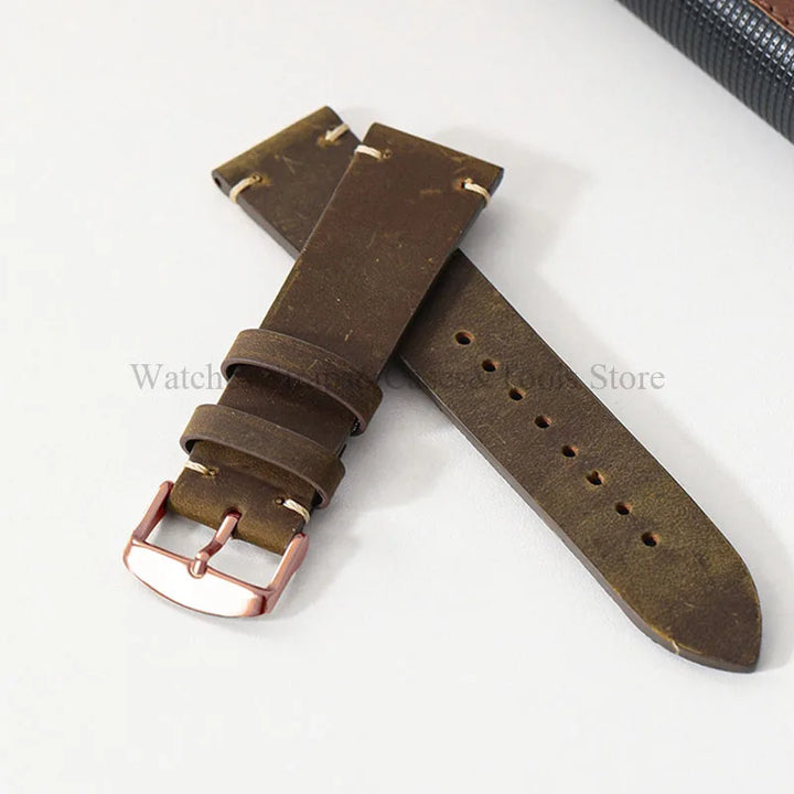 Crazy Horse Leather Retro Watchband 18mm 20mm 21mm 22mm for Seiko for Rolex Men Women Bracelet for Samsung Galaxy Watch 3/4/5/6