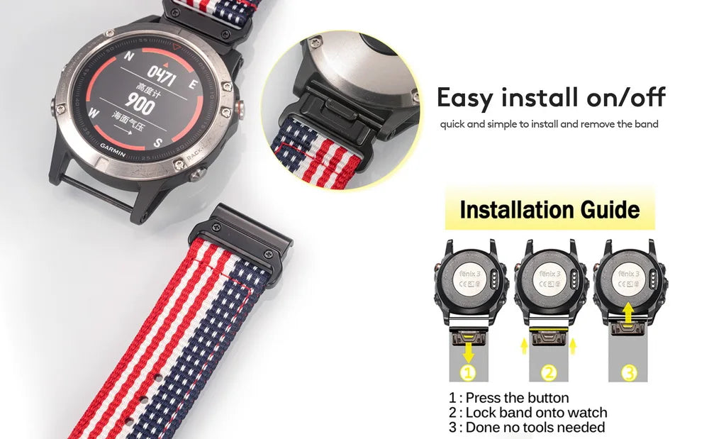 HEMSUT Nylon QuickFit Watch Strap – 22/26mm for Garmin Fenix 6/7/8, Epix, Enduro, Tactix, MARQ