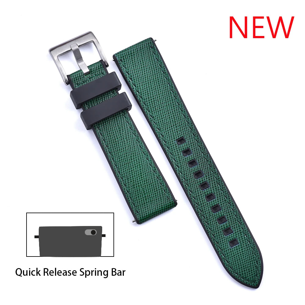 JUELONG New Design FKM Watch Strap 20mm 22mm Quick Release Hybrid Fluoro Rubber Saffiano Leather Watchbands
