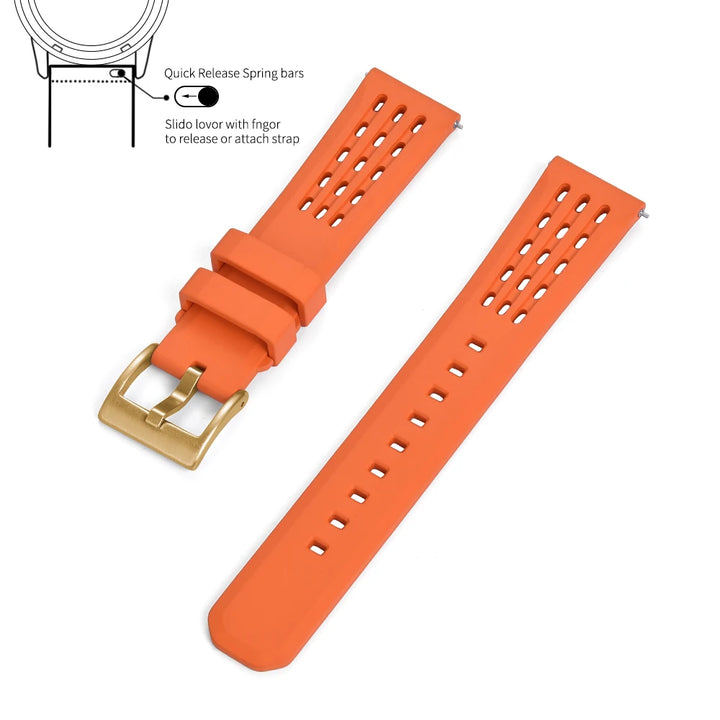 Premium-Grade Porous Structure Quick Release Fluorine Rubber Watch Strap 20mm 22mm New Design FPM/FKM Rubber Watch Band