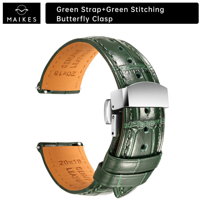 MAIKES Luxury Leather Watch Strap Quick Release Accessories For Rolex Omega IWC Watchbands Green 19mm 20mm 21mm 22mm Watch Band