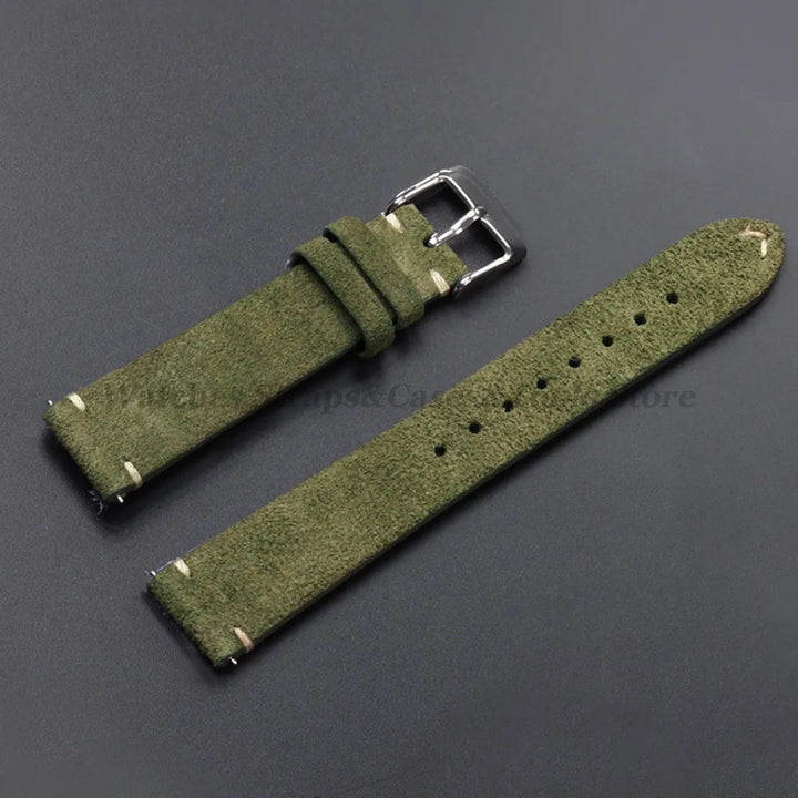 Vintage Suede Leather Watch Band 14–22mm for Omega & Seiko (Handmade,