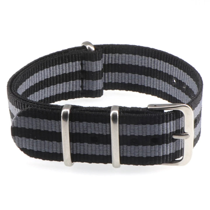 Striped Nylon Watch Strap with Silver Buckle (16-22mm)