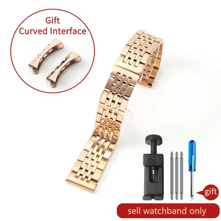 Stainless Steel Watch Strap for Tissot – 14–20mm, Silver & Rose Gold