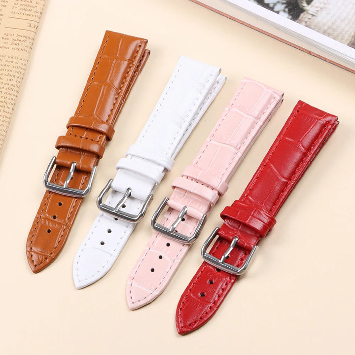 10mm–24mm Genuine Calfskin Leather Watch Strap (Slub Pattern, Universal)