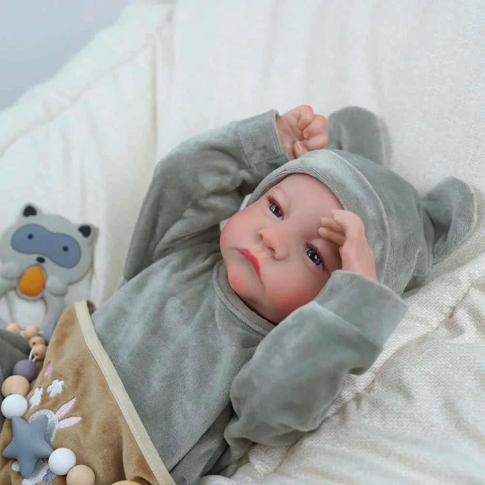 43 cm Levi Awake Reborn Baby Doll – Open Blue Eyes & 3D Painted Skin