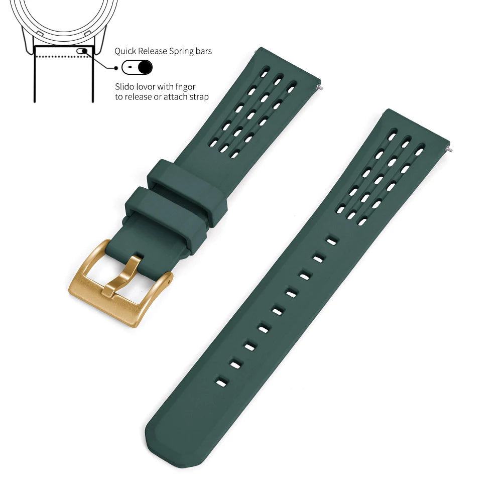 Premium-Grade Porous Structure Quick Release Fluorine Rubber Watch Strap 20mm 22mm New Design FPM/FKM Rubber Watch Band