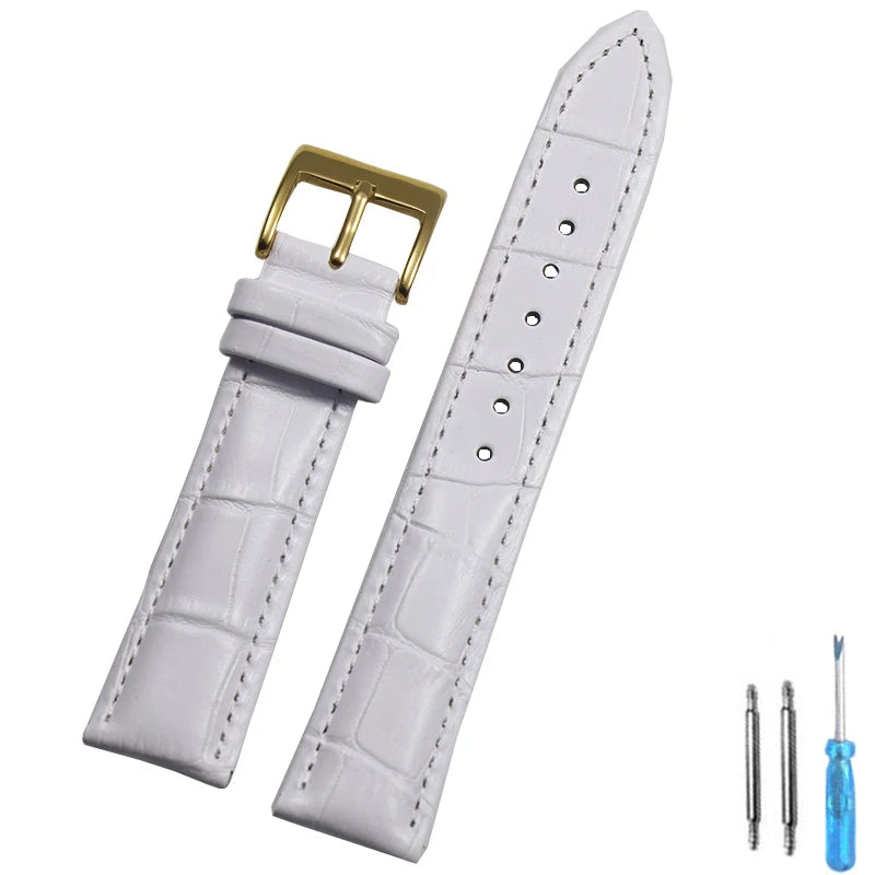 Genuine Leather Watch Strap – 14–24mm with Steel Buckle & Tool