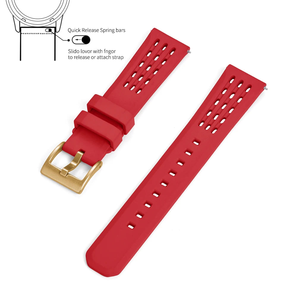 Premium-Grade Porous Structure Quick Release Fluorine Rubber Watch Strap 20mm 22mm New Design FPM/FKM Rubber Watch Band