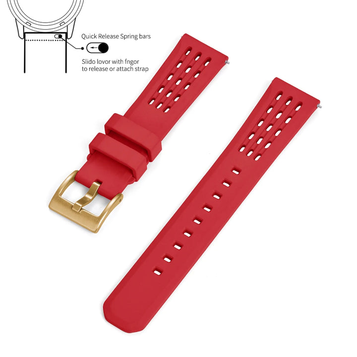 Premium-Grade Porous Structure Quick Release Fluorine Rubber Watch Strap 20mm 22mm New Design FPM/FKM Rubber Watch Band