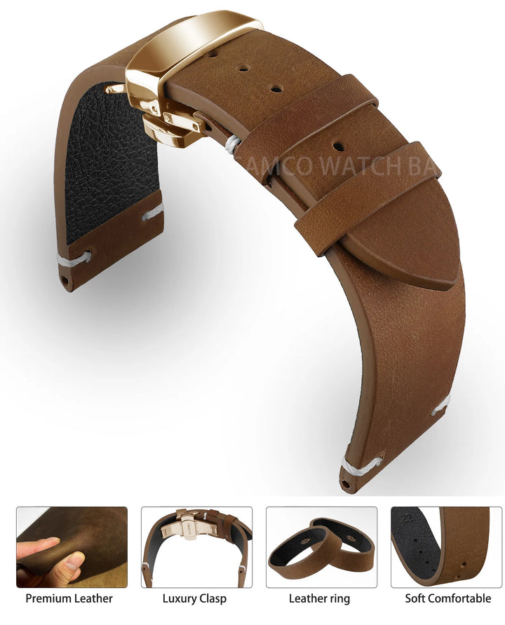 Vintage Top-Grain Leather Watch Strap (18–24mm)