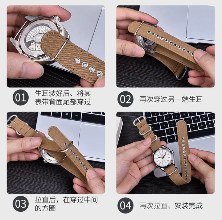 Nylon Canvas Watch Strap with Ring Buckle (18/20/22mm)