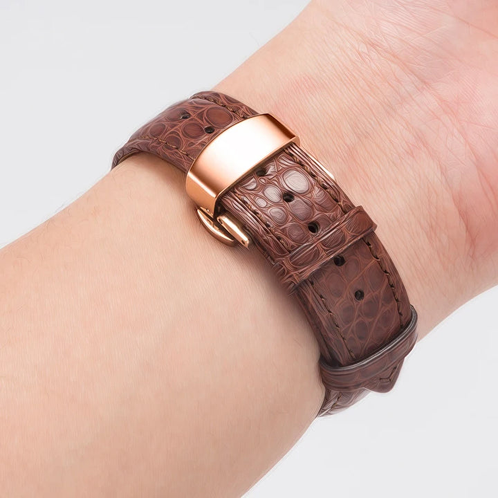 Crocodile Skin Genuine Leather Watch Band with Needle & Butterfly Buckle for