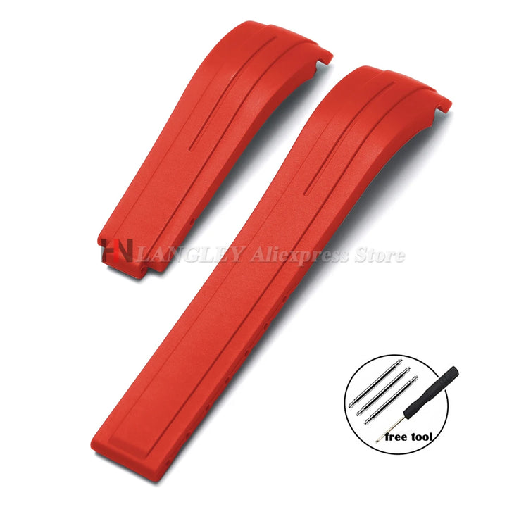 Curved Rubber Watch Strap for Rolex Oysterflex – 20–22mm, Waterproof