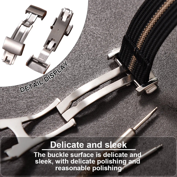Ribbed Nylon & FKM Rubber Watch Strap – 18–22mm Folding Buckle for Omega, Tudor & Seiko
