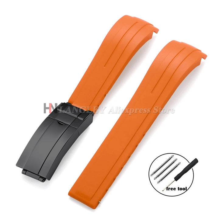 Curved Rubber Watch Strap for Rolex Oysterflex – 20–22mm, Waterproof