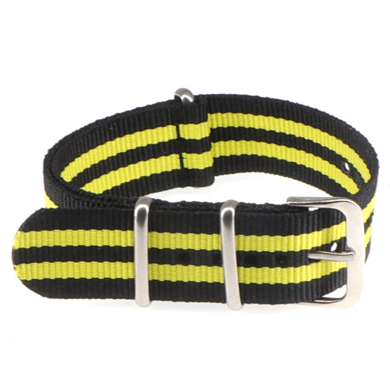 Striped Nylon Watch Strap with Silver Buckle (16-22mm)
