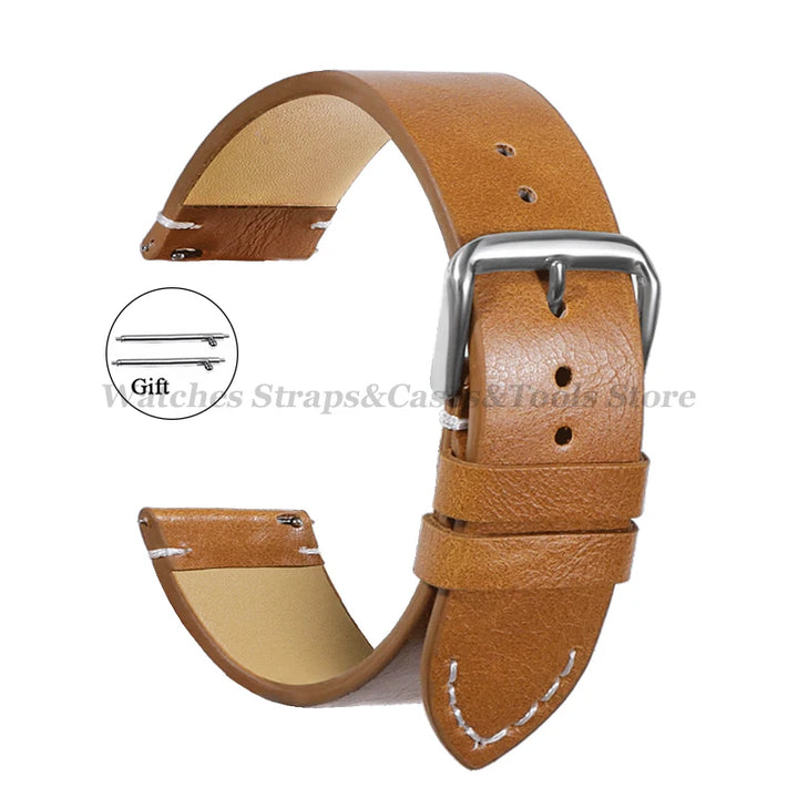 Vintage Leather Watch Strap – 18–24mm, Soft Quick-Release for Omega & Huawei GT4