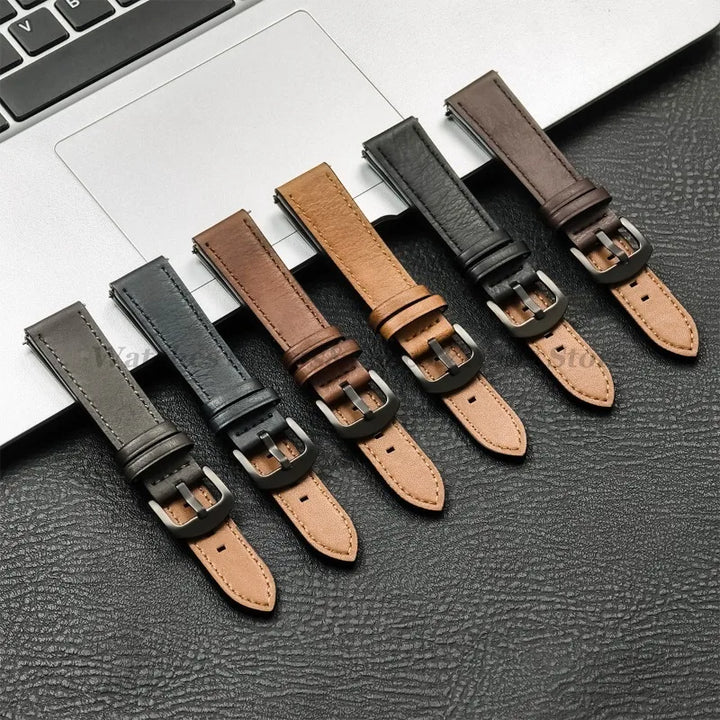 Leather Strap for Samsung Galaxy & Huawei Watches – Vintage Brown (20/22mm)