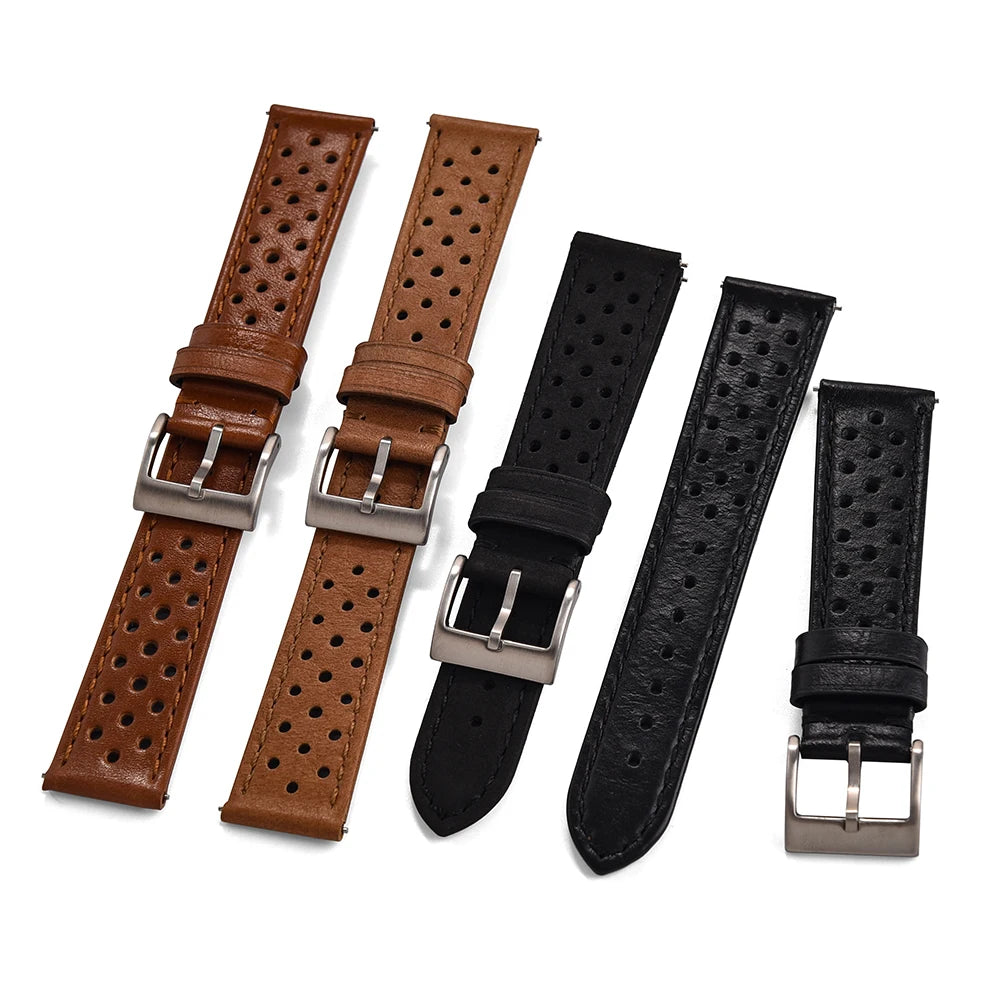 Breathable Leather Watch Strap 18-22mm Quick Release for Omega, Seiko