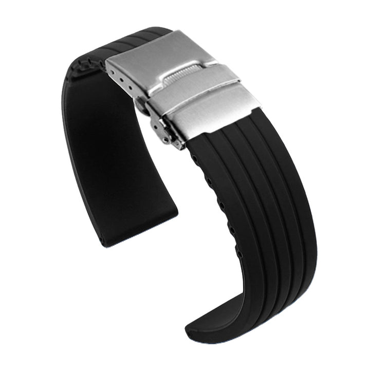 Silicone Rubber Watch Strap with Deployment Buckle (18–24mm)