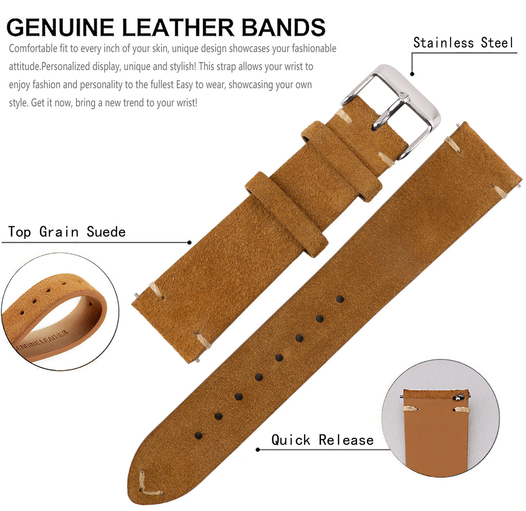 Genuine Leather Quick-Release Watch Strap 14–22mm