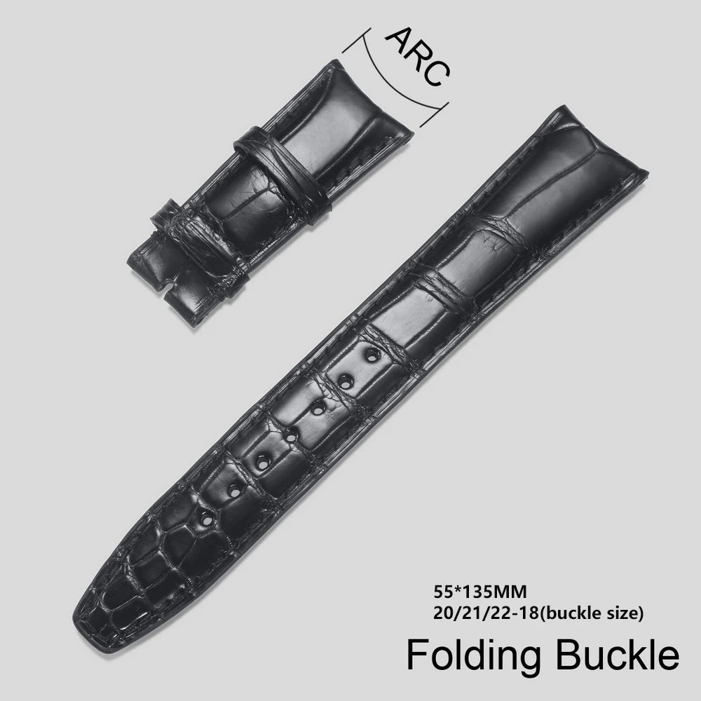 Crocodile Leather Watchbands For IWC Portugues Pilot Black Alligator Grain Handmade Straps 20mm 21mm 22mm