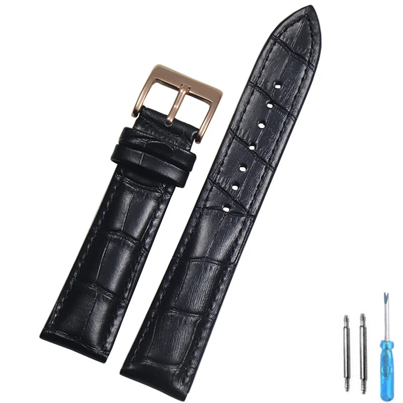 Genuine Leather Watch Strap – 14–24mm with Steel Buckle & Tool