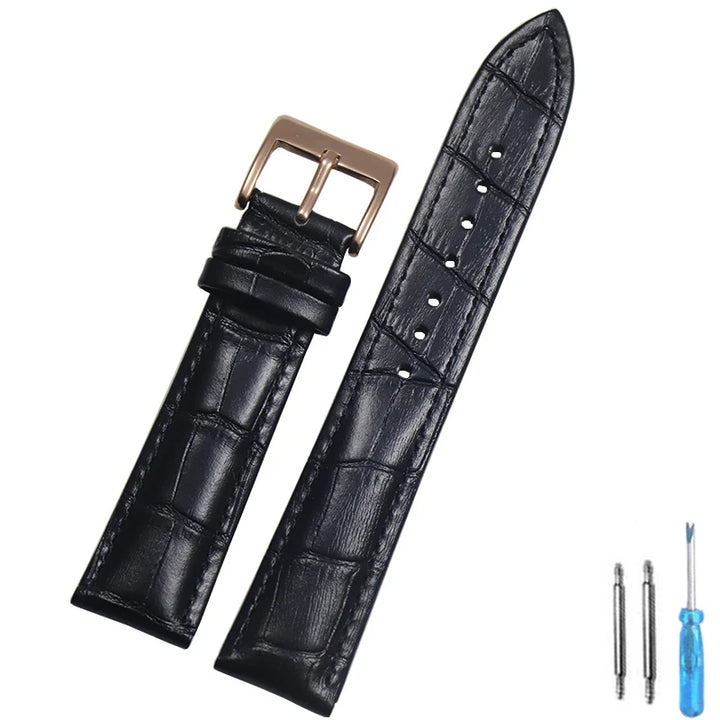 Genuine Leather Watch Strap – 14–24mm with Steel Buckle & Tool
