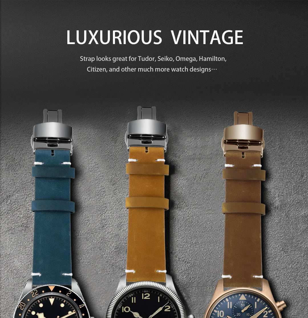 Vintage Top-Grain Leather Watch Strap (18–24mm)