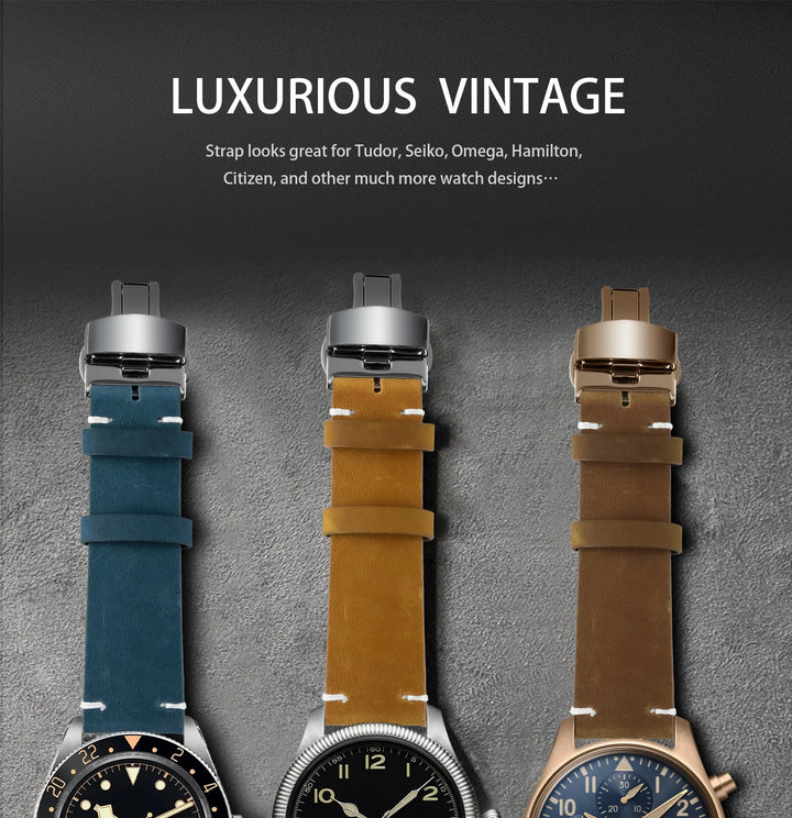 Vintage Top-Grain Leather Watch Strap (18–24mm)