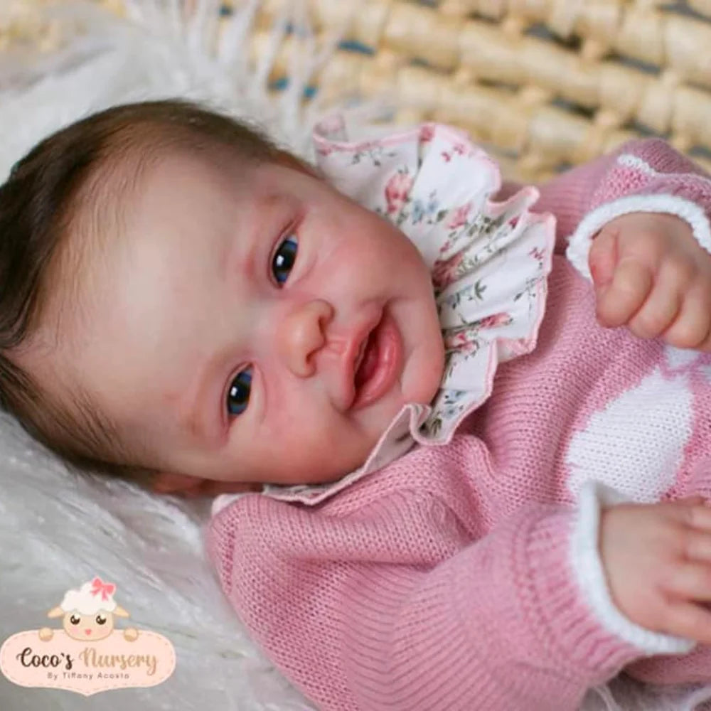 17″ Finished Painted Blossom Reborn Doll Kit – 3D Skin, Visible Veins with Eyelashes & Cloth Body