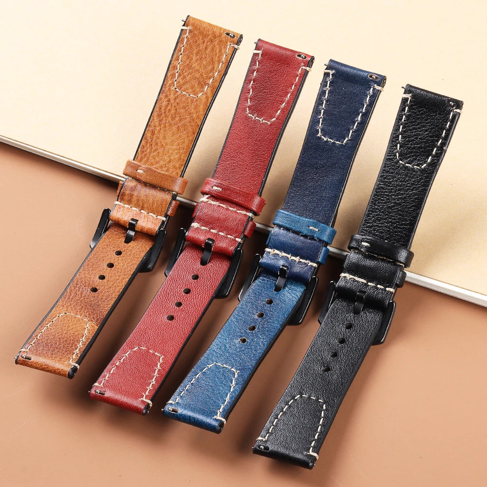 Retro Genuine Leather Watch Strap – 18-22mm for Seiko SNXS79 & Rolex Oyster