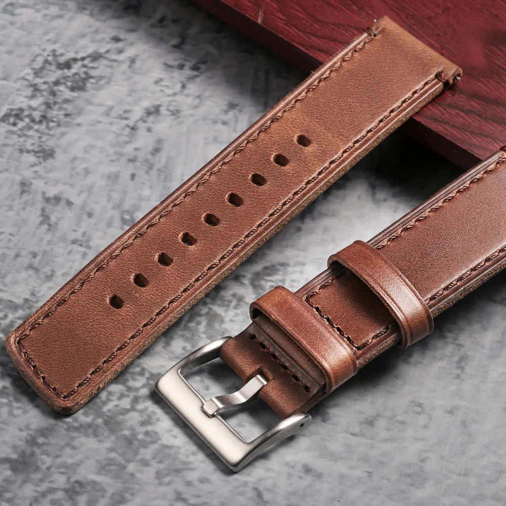 HEMSUT Genuine Horween Leather Watch Strap – Quick Release, 18–24mm Vintage Band for Men