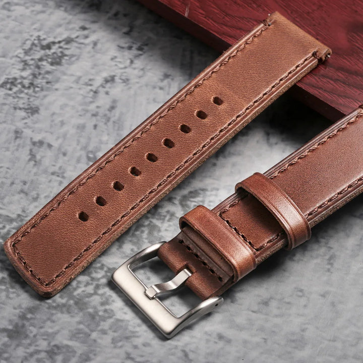 HEMSUT Genuine Horween Leather Watch Strap – Quick Release, 18–24mm Vintage Band for Men