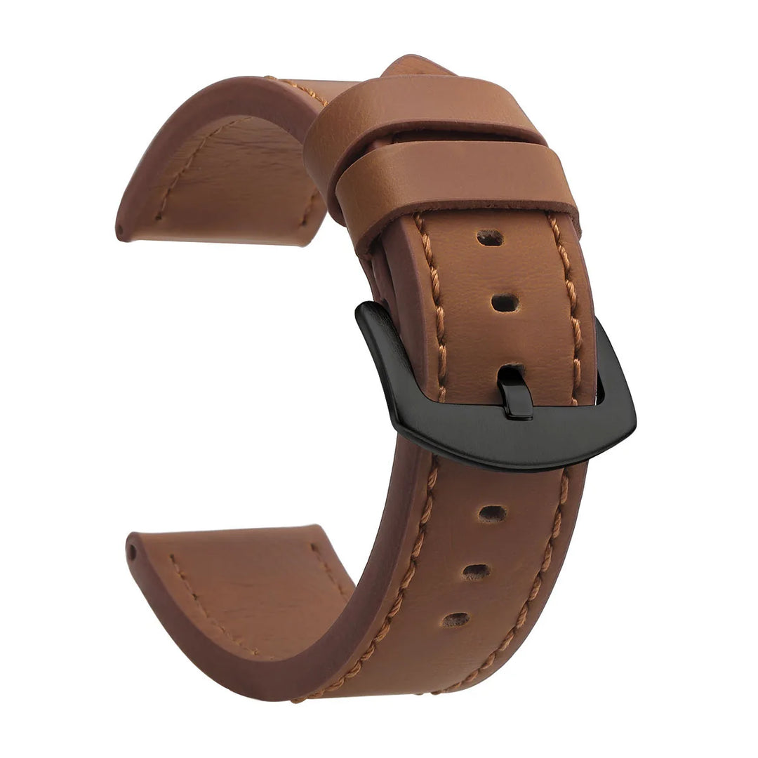 Fashion Vintage Leather Watch Strap – 18–24mm, Stainless Steel Buckle