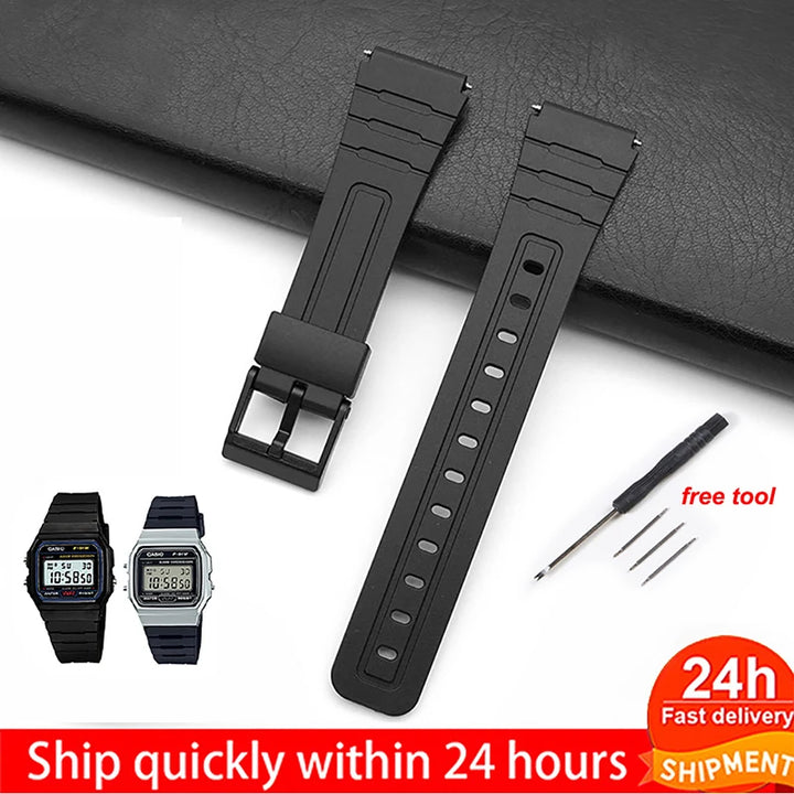 Silicone Watch Strap for Casio – 12–22mm, W800H/F91W/AE1200 Series