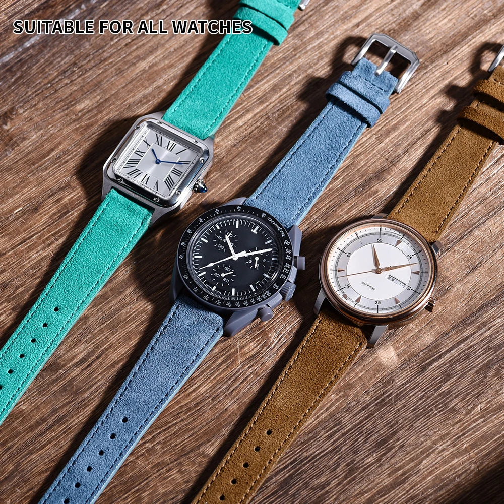 Soft Suede Leather Watch Strap – Quick Release, 18–22mm, Grey Vintage