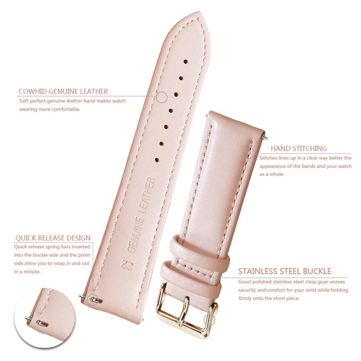 Top Grain Genuine Leather Watch Strap – 12–24mm, Quick Release
