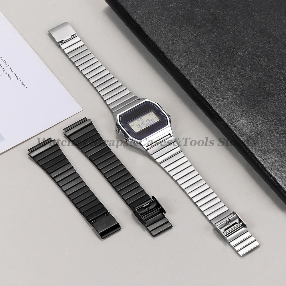 18mm For Casio A158W Watchband Stainless Steel Watch Strap for F-91W/F105/108/A158/168 AE1200/1300 Metal Small Watch Steel Band