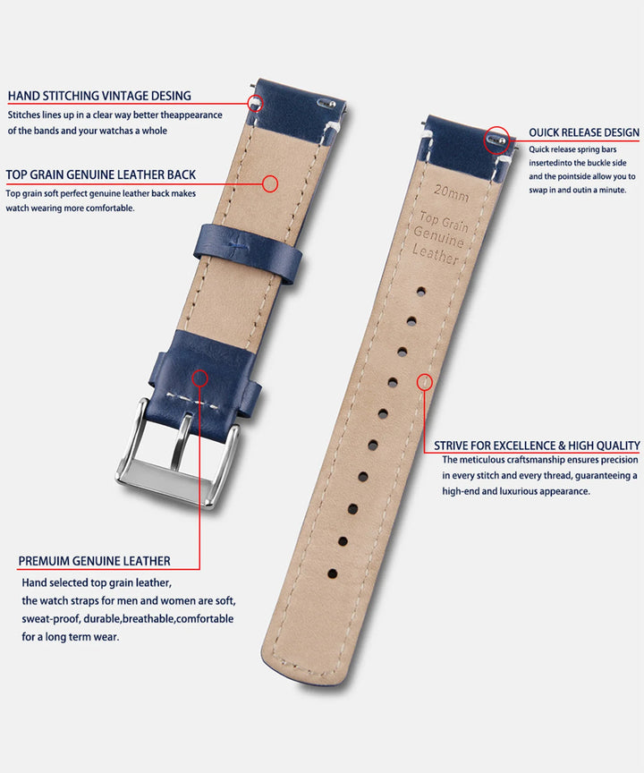 Genuine Top Grain Leather Quick Release Watch Band 20–22mm for Samsung Galaxy Watch