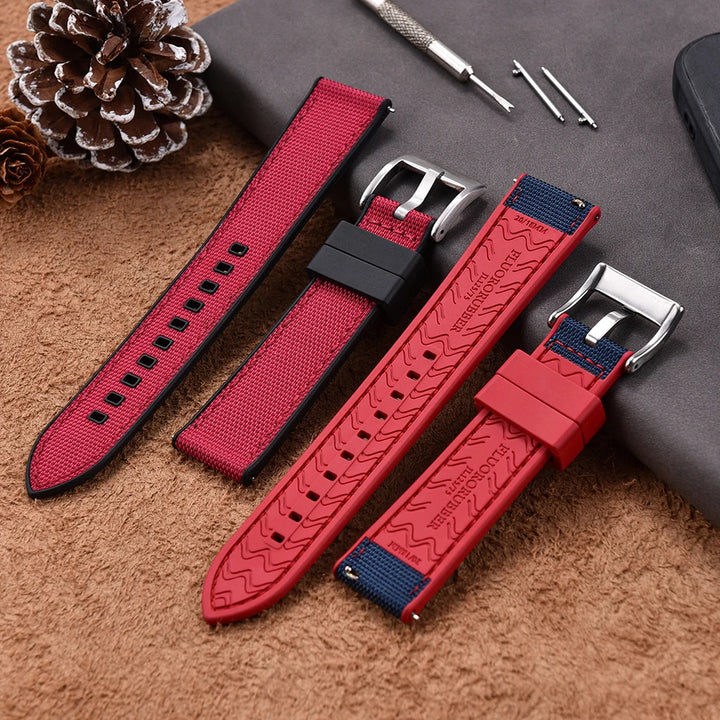 Premium Hybrid FKM Nylon Watch Band Quick Release Rubber Watch Strap 20mm 22mm Watch Strap Watch Replacement Watchband
