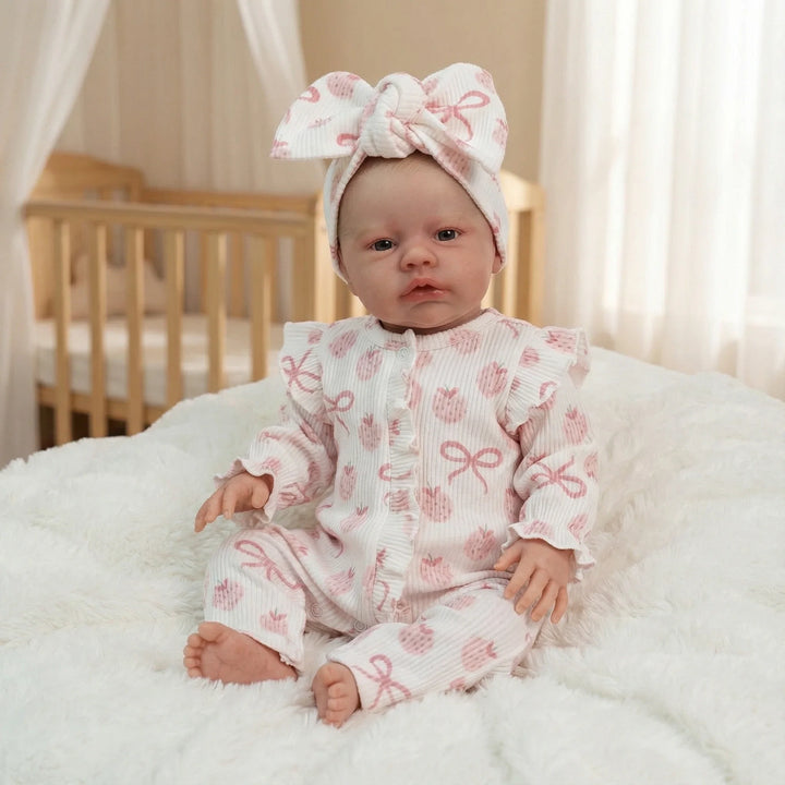NPK 19inch Primrose Awake Reborn Baby Doll with Painted Hair Lifelike Soft Touch Art Doll Collectible