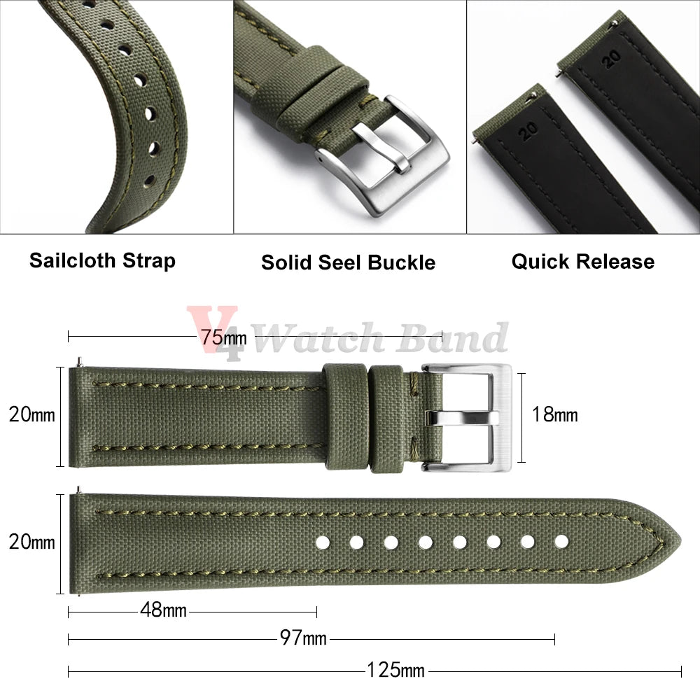 Genuine Sailcloth Watch Band Premium Sailcloth Strap 18mm 19mm 21mm Waterproof Nylon Quick Release Bracelet 20mm 22mm Wristbelt