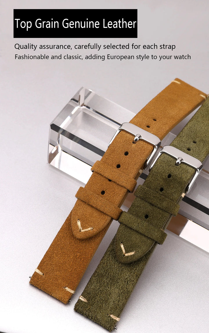 Genuine Leather Quick-Release Watch Strap 14–22mm