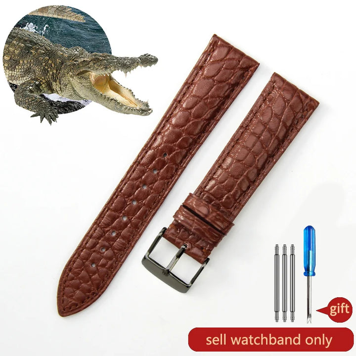 Crocodile Skin Genuine Leather Watch Band with Needle & Butterfly Buckle for